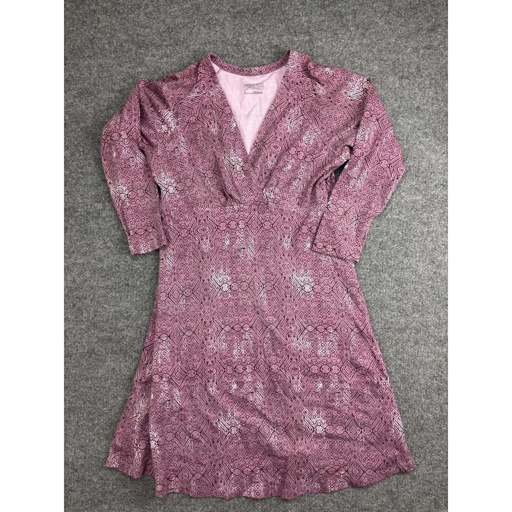 Patagonia Dress Womens Large Purple Geometric 3/4 Sleeve Wrap V Neck Knit Casual